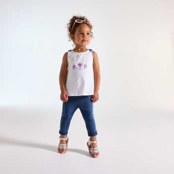 طماق من قماش بمظهر الدنيم مع كشكشة باللون الأزرق للفتيات الصغيرات